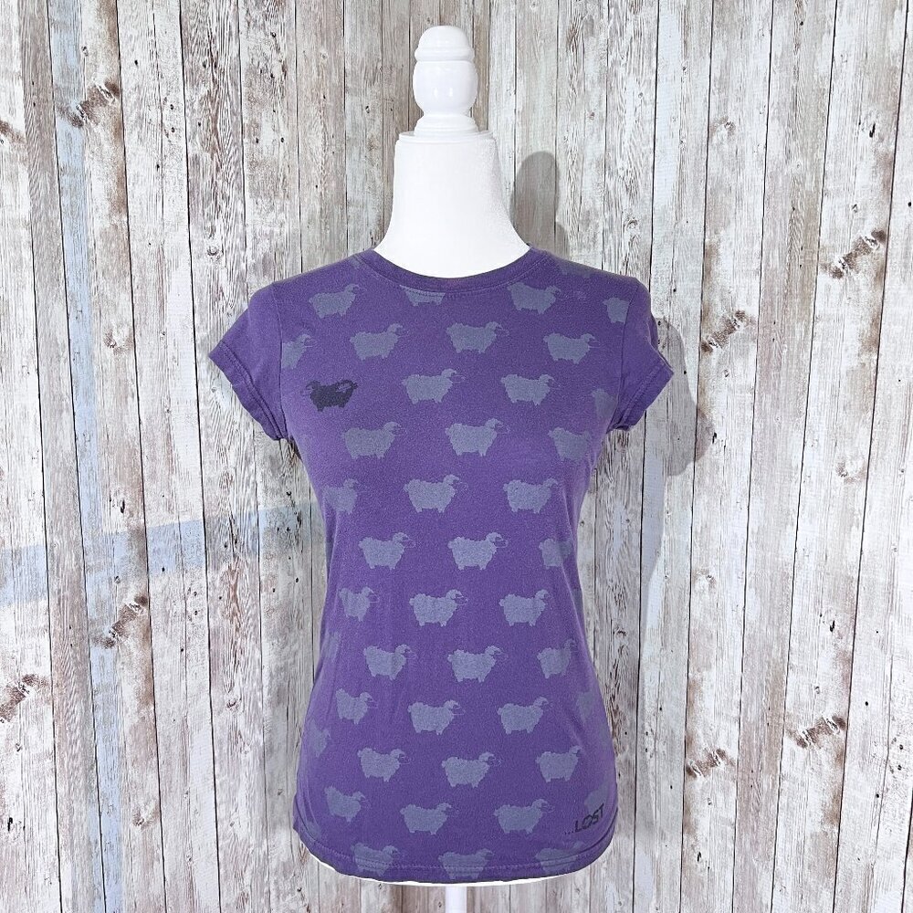 Lost Short Sleeve Graphic Tee | Purple | Crew Neck | Small | Novelty | Y2K